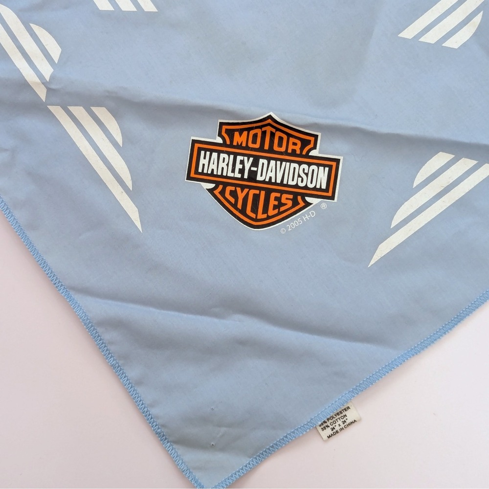 Harley Davidson Logo Bandana Head Wrap Skull Cap Biker Light Blue Black Lot Of 2 - Picture 10 of 14